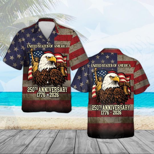 Discover Eagle 250th America Anniversary Hawaiian Shirt, Patriotic USA Flag Shirt 17762026, 4th of July Gift, Family Matching