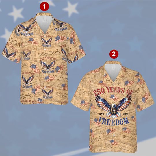 Discover America 250th Anniversary Hawaiian Shirt, 250 Years of Freedom 17762026, We The People Bald Eagle Patriotic Button Up, 4th of July Gift