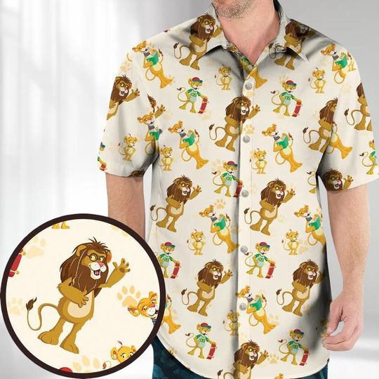 Discover Disney Lion King Hawaiian Shirt Men, Disney Lion Button Down Shirt, Funny Annimal Aloha Shirt, Beach Shorts, Cartoon Summer Outfit
