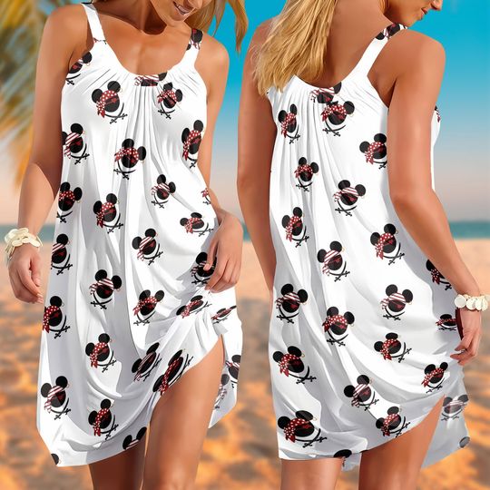 Discover Disney Pirate Sling Summer Dress, Disney Cruise Beach Dress, Mickey Pirate Casual Dress For Women, Disney Cartoon Dress For Women