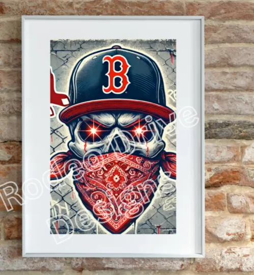 Boston Poster 11x17 Print Red Sox Skull Art by the Artist Denardai