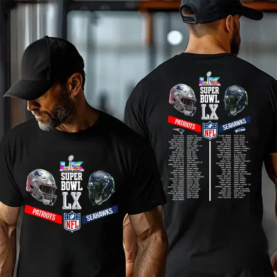 Discover 2026 Patriots vs Seahawks Super Bowl Champions 2sided Tshirt