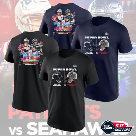 Discover Patriots vs Sea.hawks Super Bowl LX Matchup 2025 T-Shirt