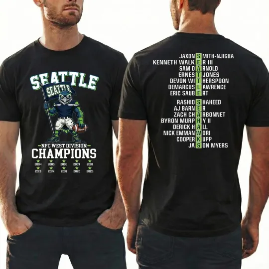 Seattle Seahawks 2025 Seattle Football West Champs T-Shirt 2 Sided