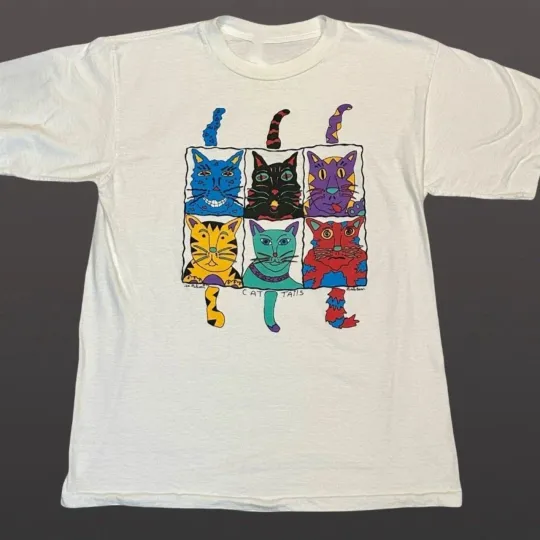 Discover Retro 90s Cat Tails Funny Cartoon Unisex T-shirt S-5XL