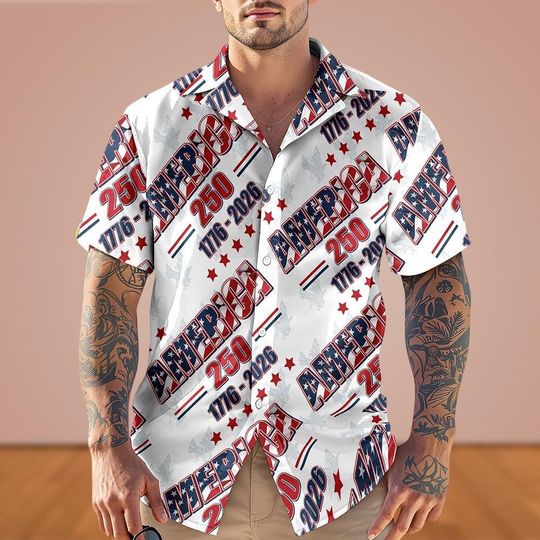 Discover American 250 Hawaiian Shirt, USA 250th Anniversary Shirt, Semiquincentennial Celebration Button Shirt, 1776 2026 Shirt, July 4th Gifts