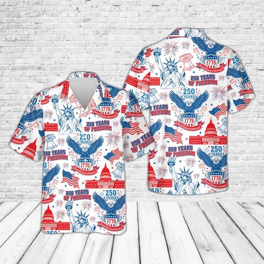Discover Bald Eagle America 250th Anniversary Hawaiian Shirt, 1776 2026 US Flag Button Shirt, 200 Years Of Freedom Independence Day Gift