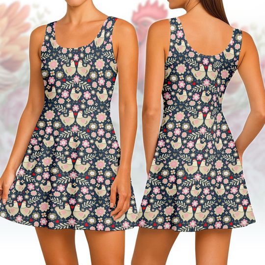 Discover Chicken Spaghetti Skater Dress, Floral Flower Women Dress, Animals Summer Dress, Gardening Casual Dress, Sleepwear, Gifts For Her