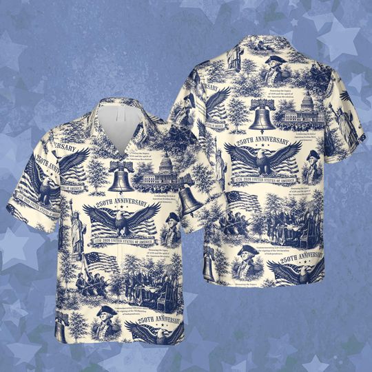 17762026 America 250th Anniversary Hawaiian Shirt, Founding Fathers George Washington Patriotic USA Button Up, Independence Day Shirt