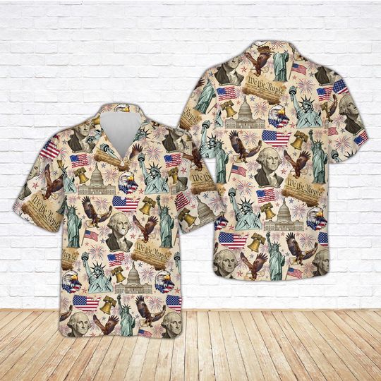 America 250th Birthday Hawaiian Shirt, We The People 17762026 Button Up, 250 Years of Freedom Shirt, Patriotic Bald Eagle USA Flag Shirt