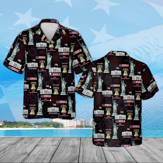 Discover America 250th Anniversary Hawaiian Shirt, 17762026 Patriotic USA Shirt, Liberty Bell Fireworks Tee, Independence Day Kids Outfit