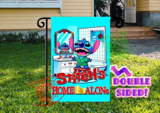 Stitch Home Alone Christmas Yard Flag