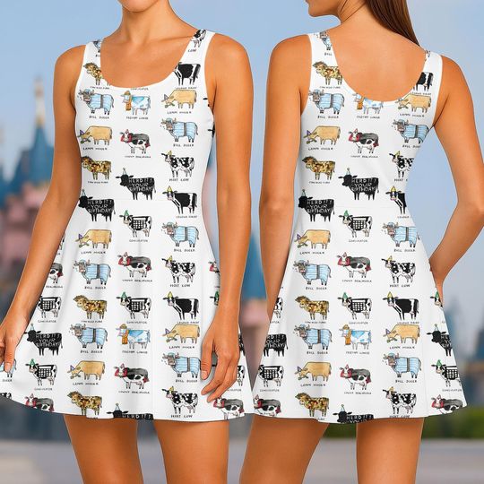 Discover Cows Skater Dress, Retro Cows Women Dress, Cow Lover Shirt, Funny Cow Sleepwear, Farm Lover Dress, Farm Animal Shirt, Farm Gift