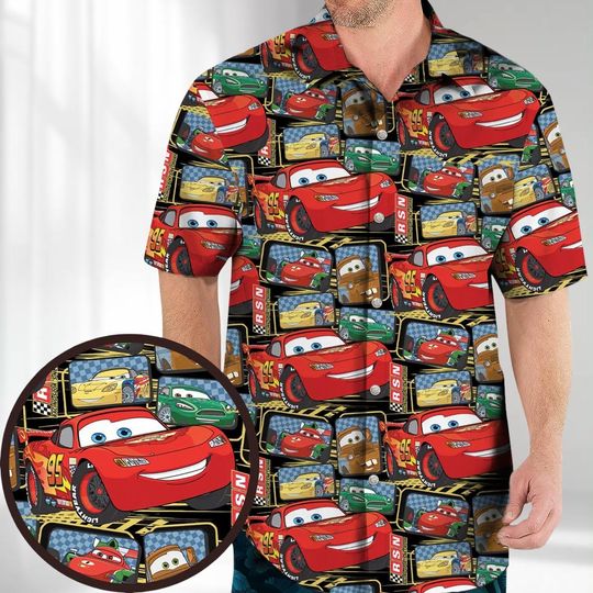 Discover Lightning McQueen Hawaiian Shirt, Disney Cars Button Shirt, Racing Car Aloha Shirt, Beach Shorts, Pixar Cars Summer Men Women Outfit