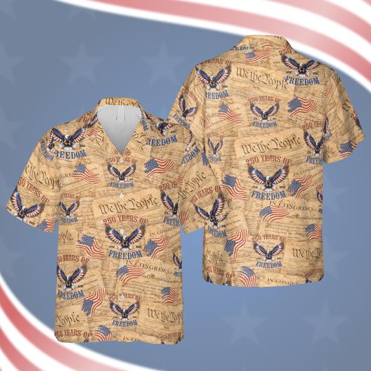 Discover Bald Eagle America 250th Anniversary Hawaiian Shirt, 200 Years Of Freedom, 4th Of July Independence Day Gift, 1776 2026 US Flag Button Shirt