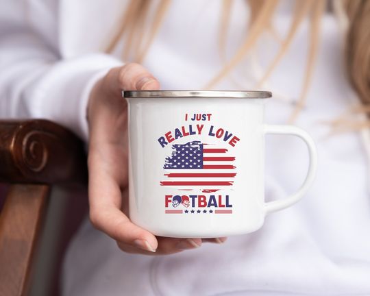 American Football Enamel Camping Mug, Gift for Football Lovers