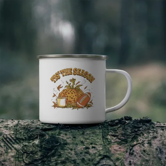 'Tis the Season - Fall Football Pumpkin Coffee Enamel Camping Mug