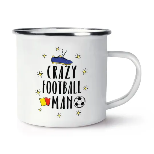 Crazy Football Man Retro Enamel Mug Cup - Funny Soccer Sport Camping