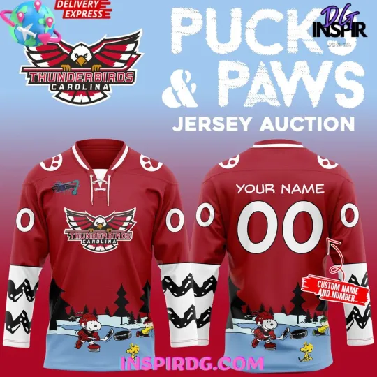 Discover Carolina Thunderbirds Pucks and Paws 2025 Unisex Hockey Shirt Fullsize
