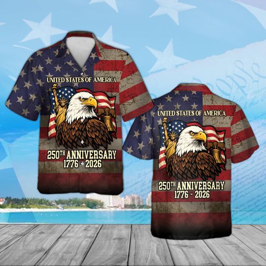 Eagle 250th America Anniversary Hawaiian Shirt for Adults & Kids, Patriotic Bald Eagle USA Shirt 17762026, 4th of July Gift