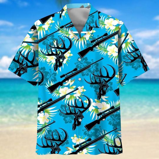 Discover Deer Hunting Hawaiian Shirt, Hibiscus Flower Button Up Shirt, Deer Beach Shirt For Men, Animals Love Shirt For Vacation, Tropical Camp Shirt