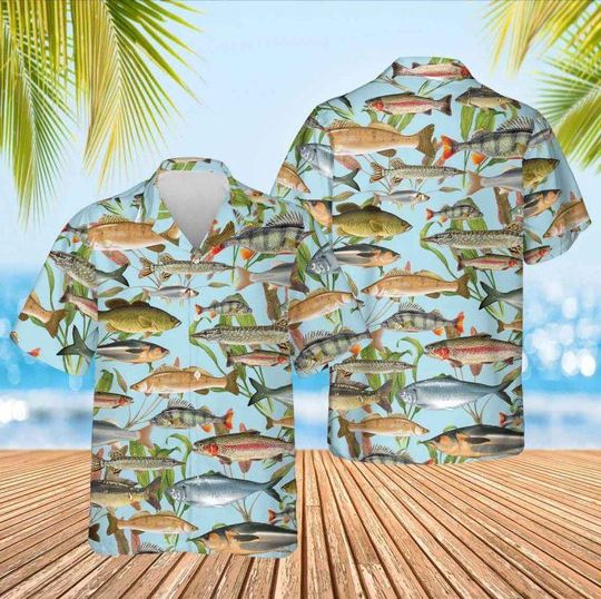 Discover Fishing Pattern Gift Fishing Lover Beach Hawaiian Shirt, Fishing Lover Summer Shirt, Fishing 3D Aloha Shirt, Gift for Friend, Button Shirt