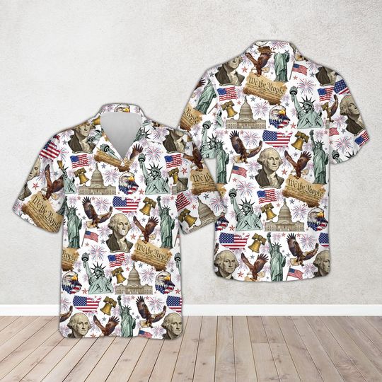 America 250th Anniversary Hawaiian Shirt, We The People 17762026 Button Up, Bald Eagle Statue of Liberty American Flag Patriotic Shirt