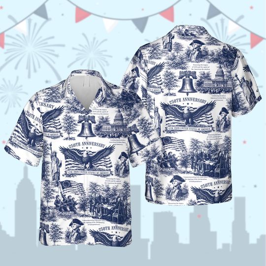 Discover Retro 250 Years Of Freedom Shirt, Patriotic Eagle Statue Of Liberty Hawaiian Shirt, America 250th Anniversary 1776 2026 4th Of July Gift