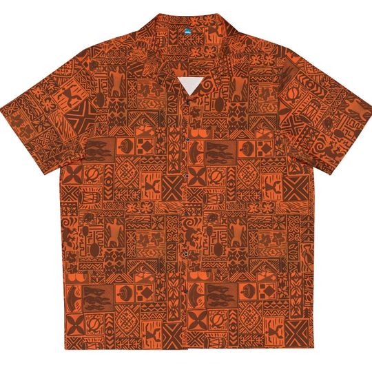Discover SM-5XL (Burnt Orange) 2026 Aulani Tapa Inspired Aloha Shirt | Vintage Hawaiian shirt | Tiki Bar | Aloha Shirt | Hawaii | Polynesian Resort