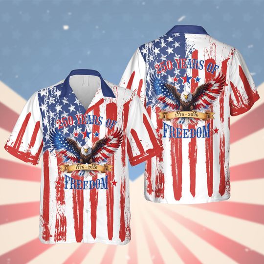 Discover American Flag Bald Eagle Hawaiian Shirt, America 250th Anniversary 17762026, 250 Years of Freedom Patriotic Button Up, 4th of July Gift