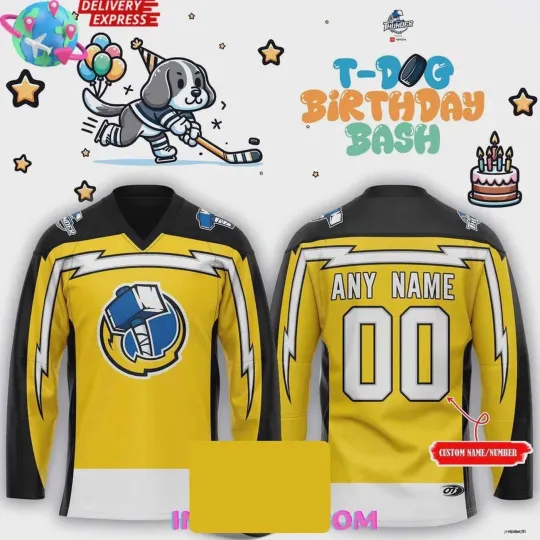 Discover Personalized Wichita Thunder T-Dog’s Birthday Bash Hockey Jersey