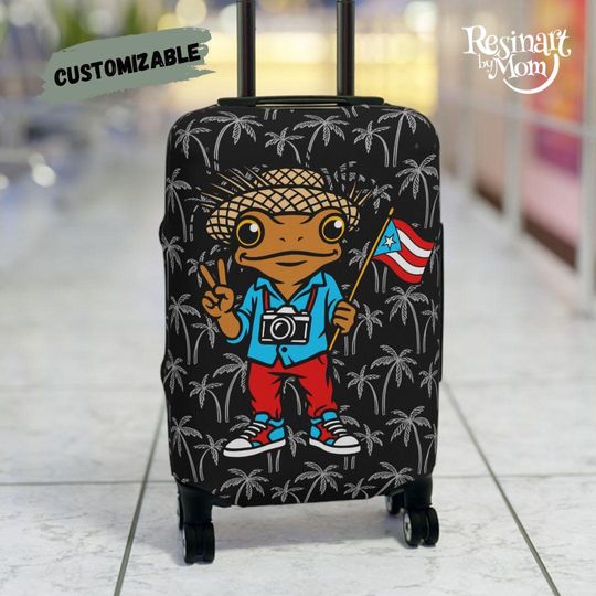 Discover Puerto Rico Frog Luggage Cover  Tropical Suitcase Protector