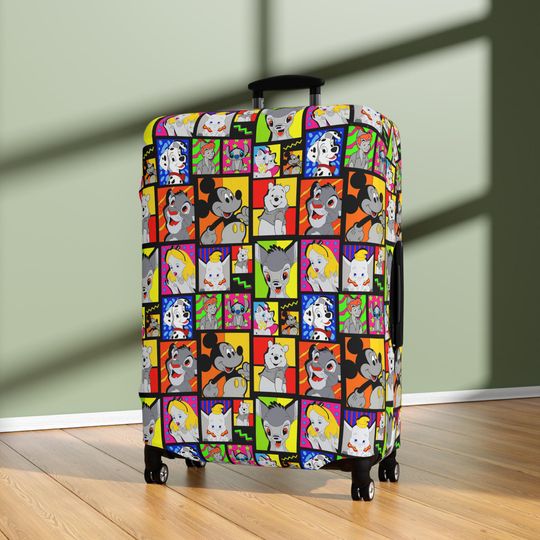Discover 90s Disney Luggage Cover  Retro Cartoon Collage, Nostalgic Vintage Disney Suitcase Cover Gift