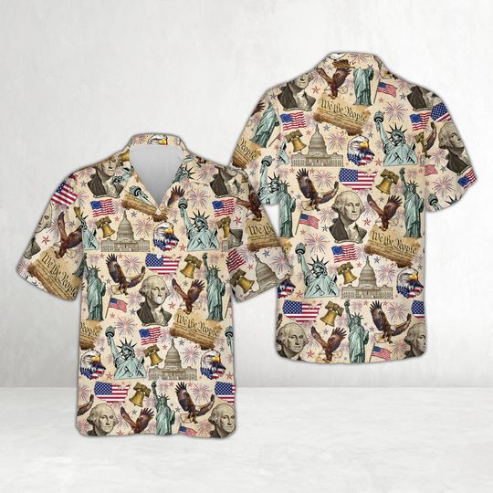 Discover Statue Of Liberty 250th Anniversary Hawaiian Shirt, America 250 Years Of Freedom Button Shirt Patriotic Eagle 1776 2026, 4th of July US Flag
