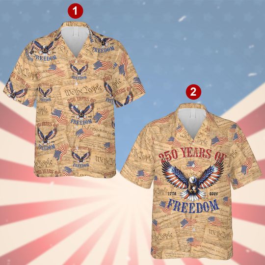 Vintage America 250th Anniversary Hawaiian Shirt, 17762026 Freedom Bald Eagle Button Up, We The People Patriotic Shirt, 4th of July Gift