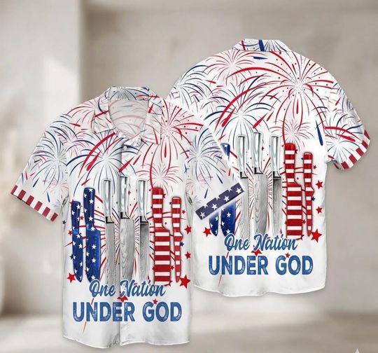 Chef One Nation Under God Hawaiian Shirt, Firework Independence Day Shirt, 1776 2026 Anniversary Outfit, Patriotic Gift, Gift for Chef