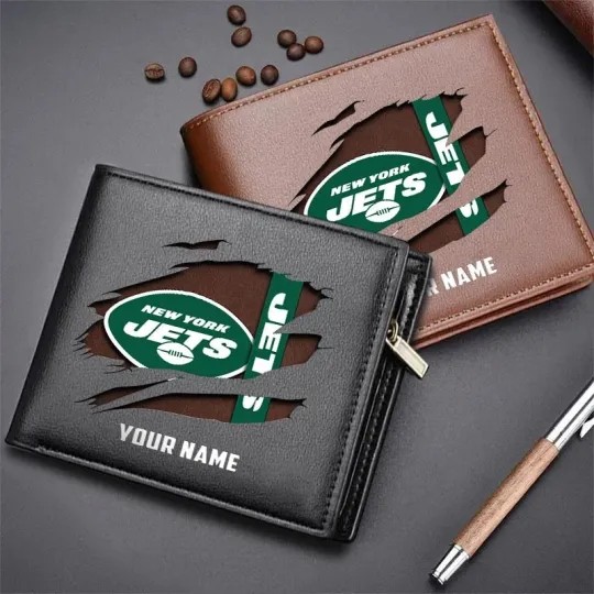 Personalized New York Football Team Jetss Leather Wallet, Gift For Men