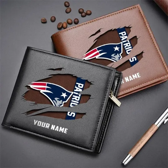 Personalized New England Football Team Patriotss Leather Wallet, Gift For Men