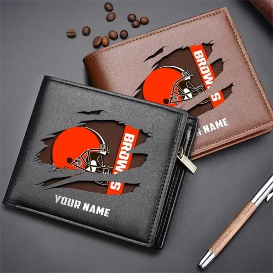 Discover Personalized Cleveland Football Team Brownss Leather Wallet, Gift For Men