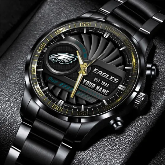 Discover Philadelphia Football Team Eagless Black Stainless Steel Watch, Gift For Fans