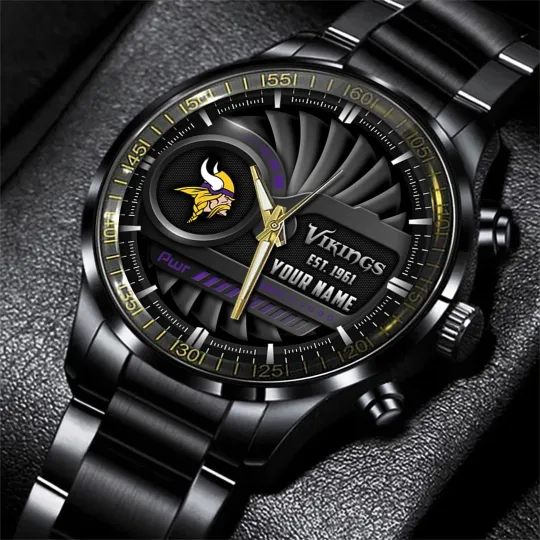 Discover Minnesota Football Team Vikingss Black Stainless Steel Watch, Gift For Fans