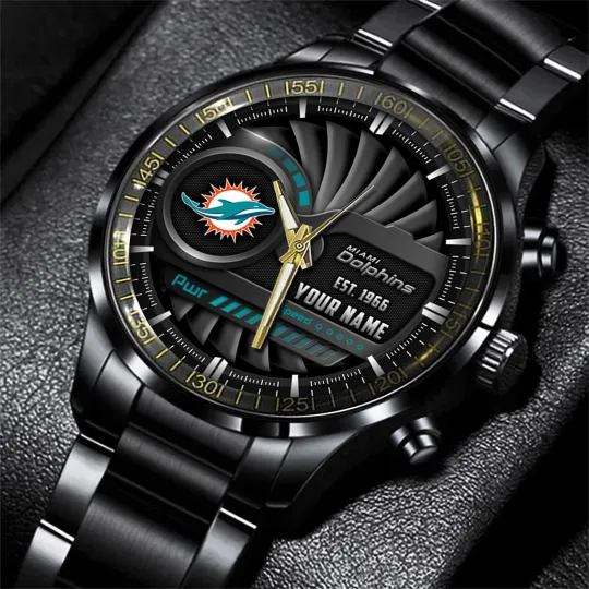 Discover Miami Football Team Dolphinss Black Stainless Steel Watch, Gift For Fans