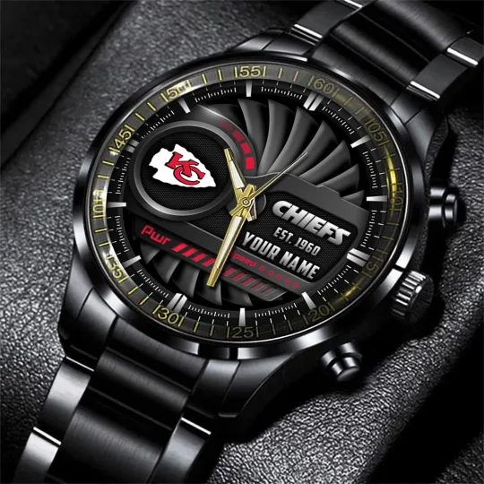 Discover Kansas City Football Team Chiefss Black Stainless Steel Watch, Gift For Fans