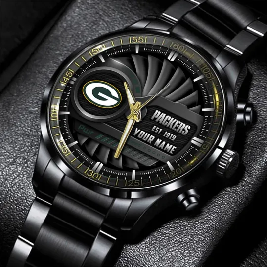 Discover Green Bay Football Team Packerss Black Stainless Steel Watch, Gift For Fans