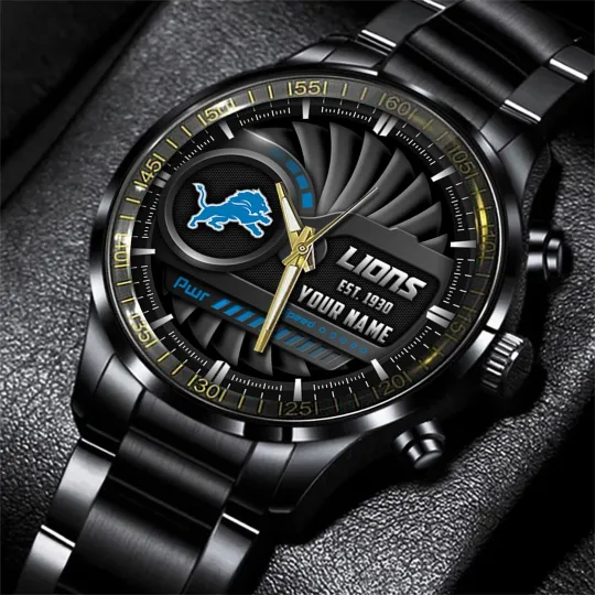 Discover Detroit Football Team Lionss Black Stainless Steel Watch, Gift For Fans