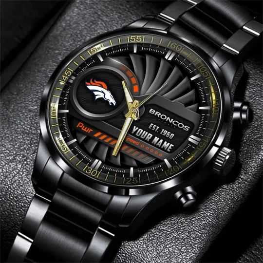 Discover Denver Football Team Broncoss Black Stainless Steel Watch, Gift For Fans