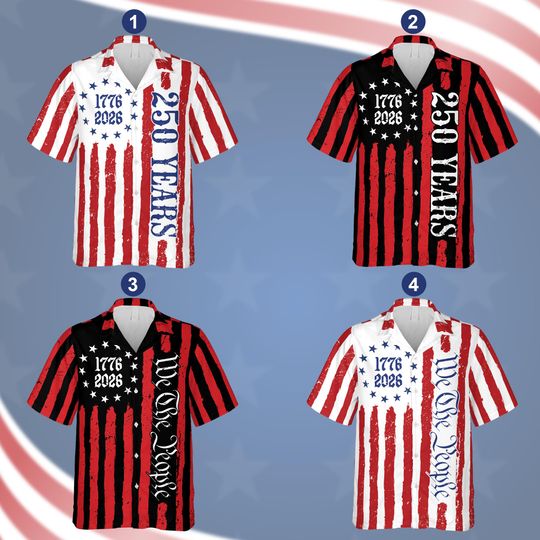 Discover Retro America 250th Anniversary Hawaiian Shirt, 1776 2026 Bprintblur.com Ross Flag Button Shirt, 200 Years Of Freedom Independence Day Gift