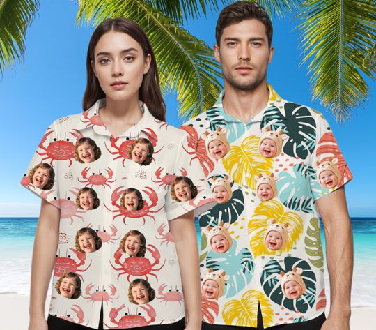 Discover Custom Face Hawaiian ShirtPersonalized Beach Shirt, Vacation Outfit, Matching Family Shirt, Gift for Him/Her, Bachelor Party, Wedding Gift