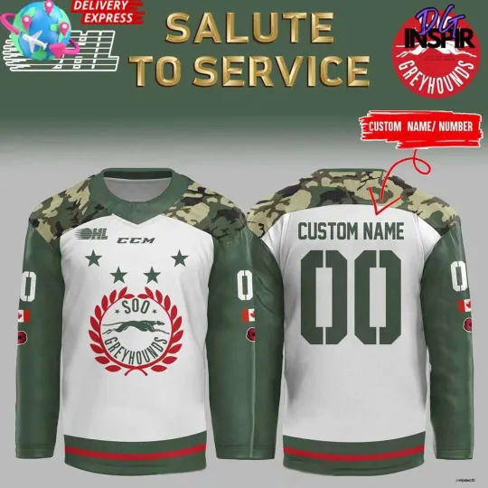 Discover Personalized Soo Greyhounds Salute to Service 2025 Green Hockey Shirt
