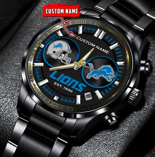 Discover Detroits Team Lions Football Black Stainless Steel Watch With Full Box